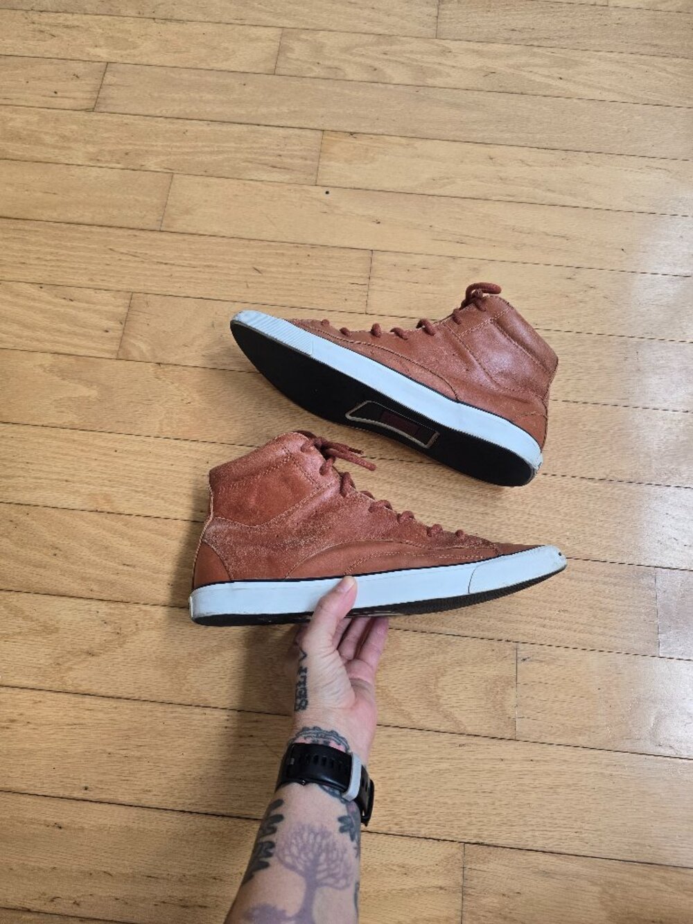Converse | Jack Purcell Cognac Brown Leather Mid High Top Sneakers | Mens 10